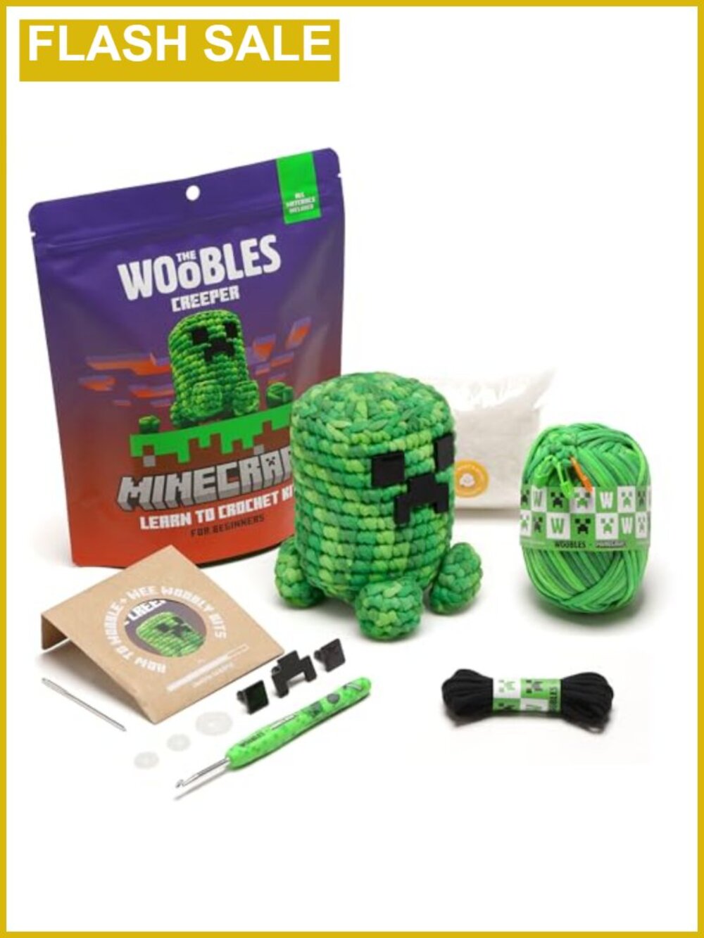 Woobles Minecraft Creeper Beginner Crochet Kit All-in-One